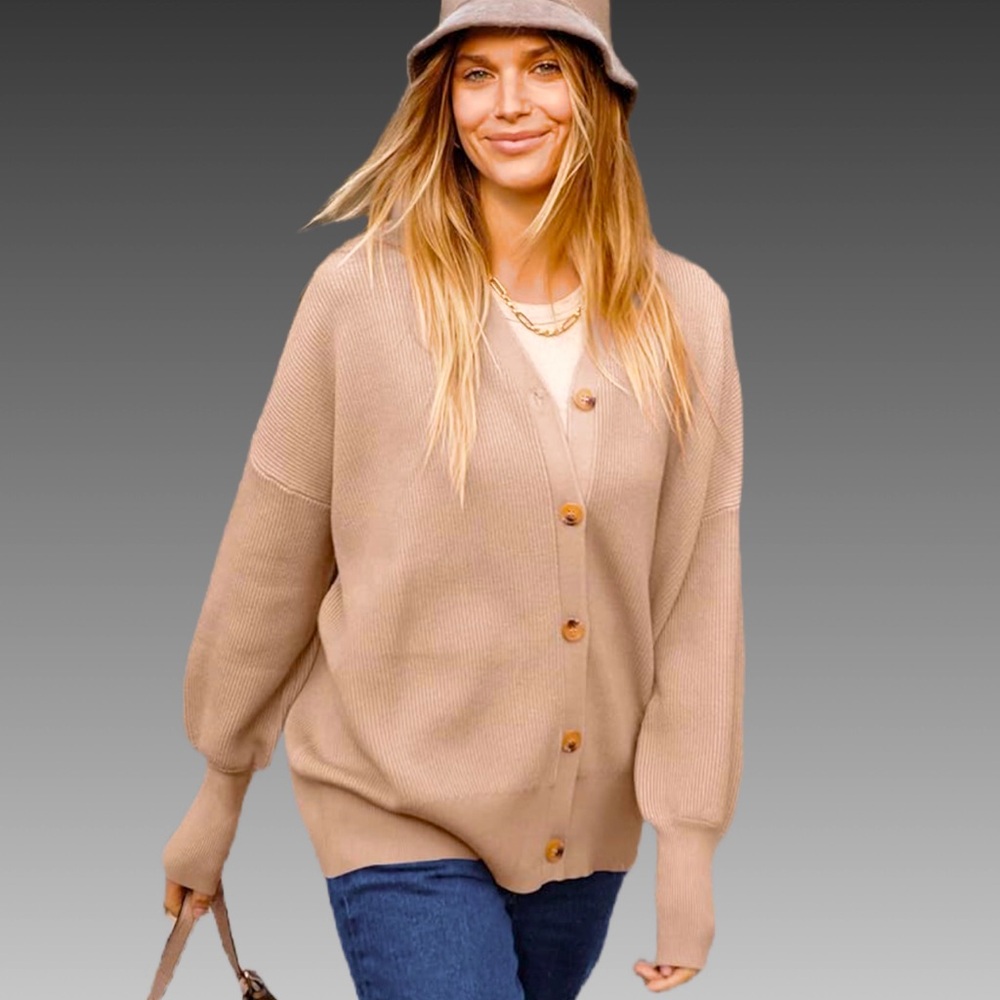 NWT ANRABESS Pink Khaki Oversized Button Up‎ Cardigan Sweater Size Small